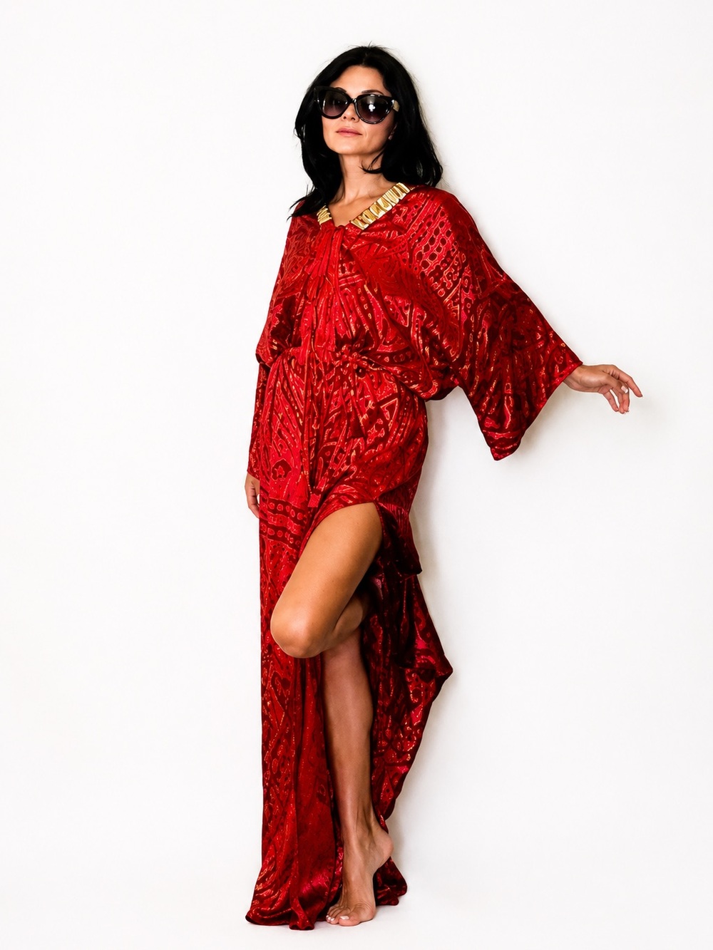Just Cavalli Red & Gold Kaftan / Dress / Cover-up Size S / 38